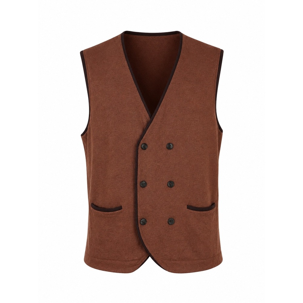 Paul Fredrick Sweater Vest XXL Rust Brown Double Breasted Cotton Knit Preppy